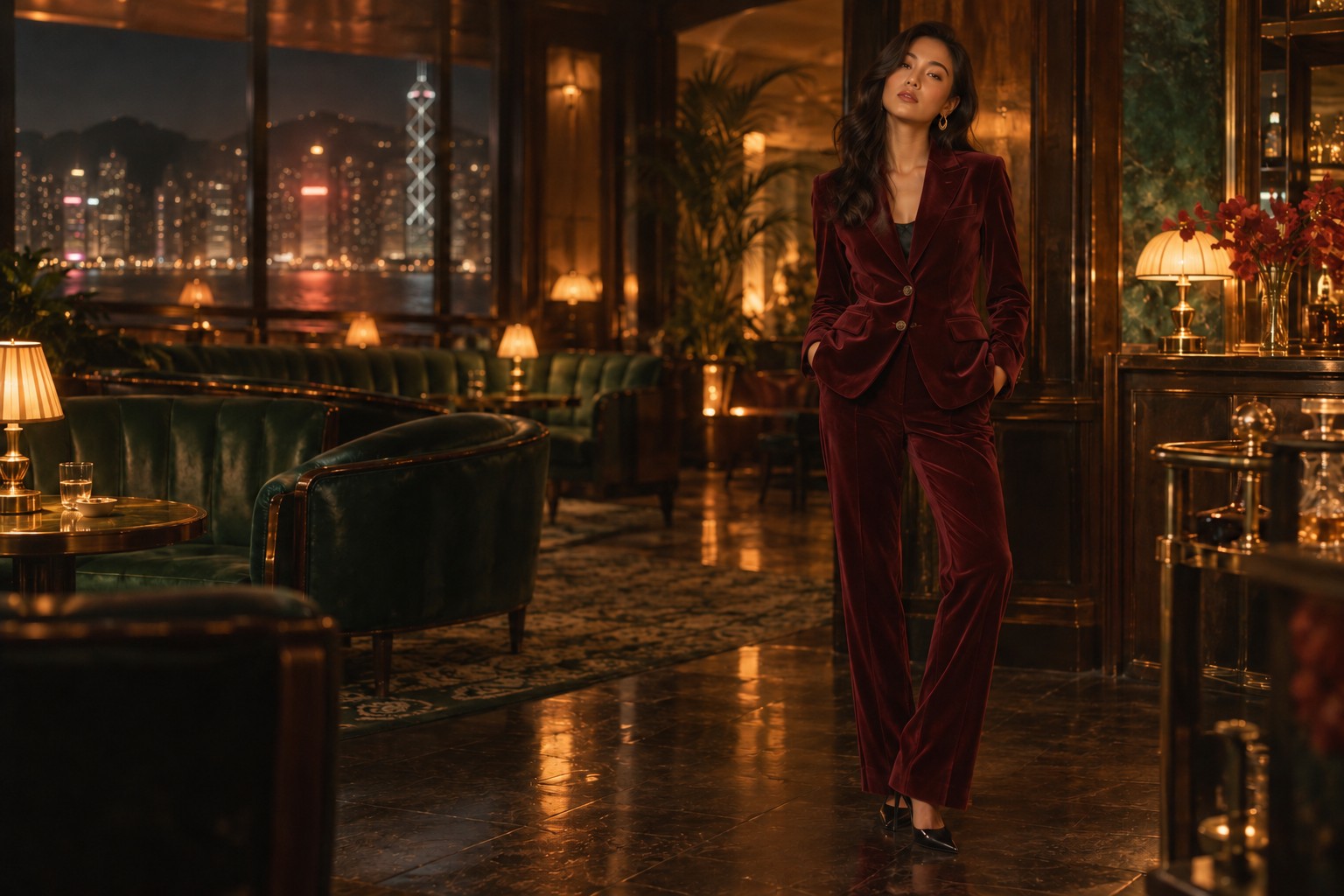 Velvet tailoring in a retro lounge