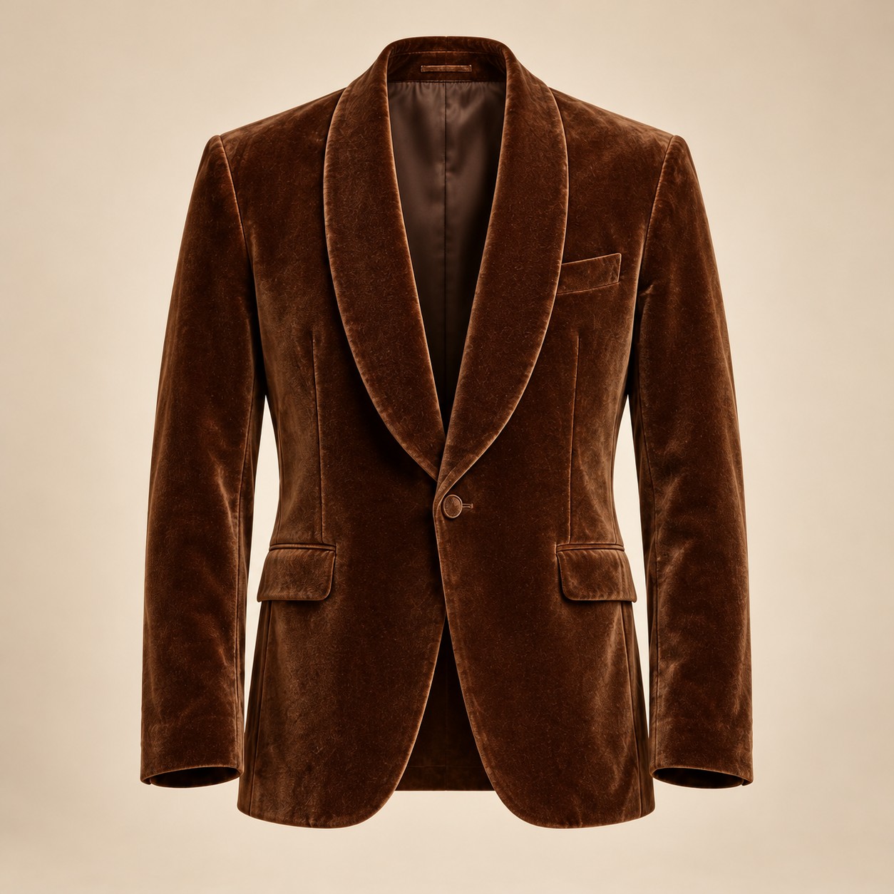 Tobacco Brown Tobacco Shawl Blazer, full front view